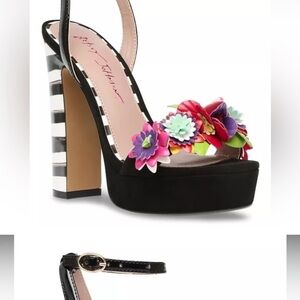 Betsey Johnson Black Heels with Colorful Floral Accents
